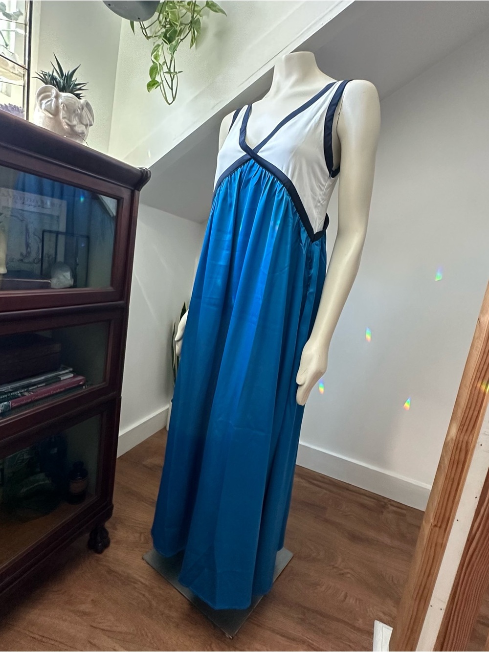 Modenaire Blue and White Maxi Dress with Contrast Trim
